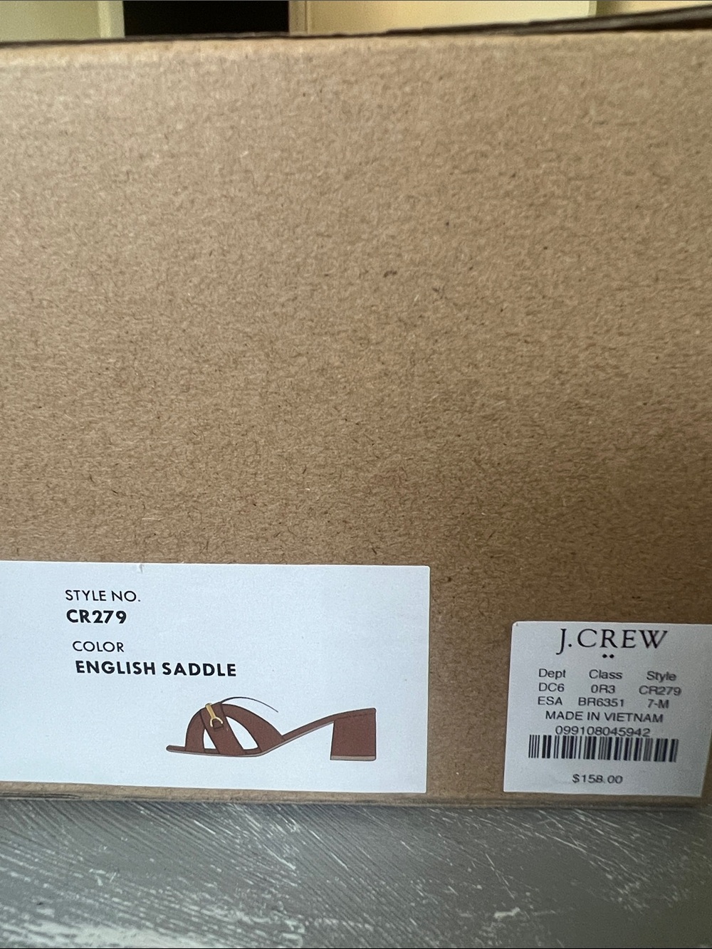 J.Crew NIB Cognac Leather Block Heel Mule Sandals Gold Horsebit Women’s Size 7 - Picture 10 of 11
